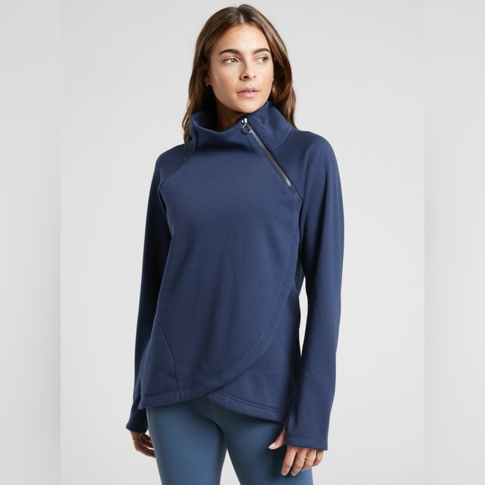 Athleta Cozy Karma Asymmetric Pullover Women XXS Enchanted Dark Blue Sweatshirt